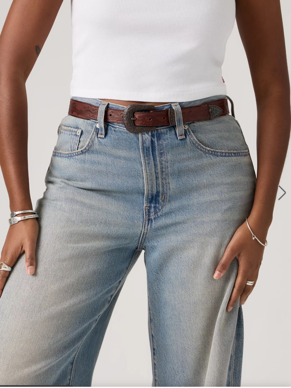 Levi's Brown Tooled Leather Belt with Antiqued Buckle